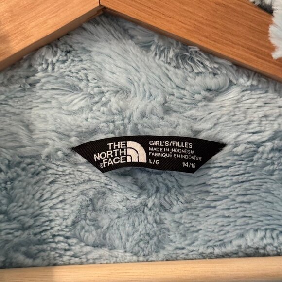 North Face Girls Jacket with Hood Mossbud Swirl Gray Size Large Coat 14/16 Blue - Picture 4 of 7